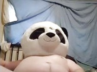 Perverted panda jerks off while I'm at work