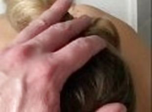 Pulling Blonde Girl's Head Onto My Cock In The Shower Whilst She Sucks It Dry - POV Blowjob!