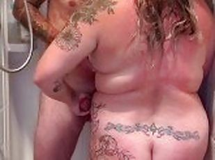 Tattooed amateur shower tease