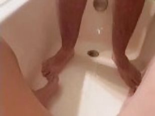Peeing on pregnant sluts fat pussy