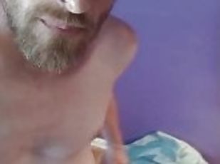 3.5 minutes jerking cock in front open window while watching porn & responding