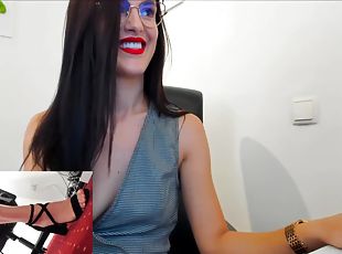 flirty brunette babe has webcam sex chat in office