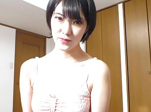 Short hair Japanese woman perfect blowjob and striptease