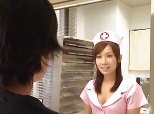 enfermera, japonés, pareja, uniforme, polla, chupando