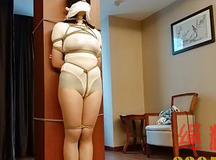 Chinese BDSM with busty blindfolded Asian in bondage