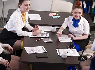 Lesbos fingering in the office - Nansy Small and Poly White