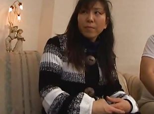 Hairy Japanese MILF gets her tits licked and pussy fucked hard