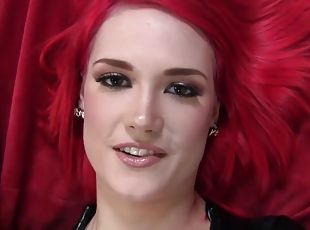 busty redhead in sexy latex outfit fucked with facial cumshot - big natural tits