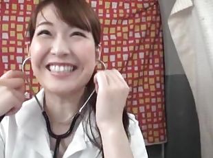 Hot Japanese nurse wearing uniform sucking a dick in POV video