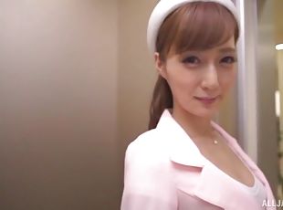 enfermera, japonés, primera-persona, uniforme, chupando