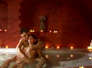 badning, hindu, par, erotisk, erfaren, små-patter