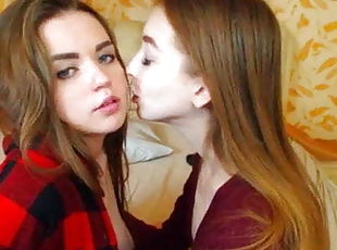 Lesbian teens passionate kiss