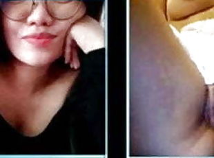 Asian woman watches girl masturbate on webcam