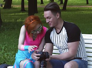 نظارات-الشمسية, روسية, مراهقون, زوجين, حمراء-الشعر, حديقة-park