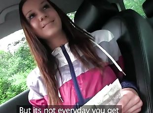 Brunette teen with big tits fucked in the car