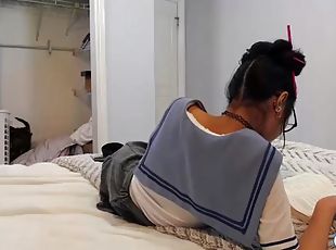 Cute asian transfer student fucked by her classmates stepad