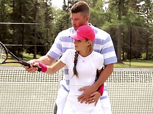 Busty Kathy Rose has a different way of play tennis then the usual one