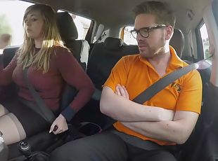 Tattooed milf driver rides the instructor in a POV car fuck