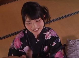 Japanese hussy licks and titfucks a prick and gets cum on her pussy