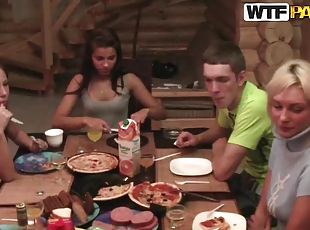 Naked girls have a party in sauna with guys after exams