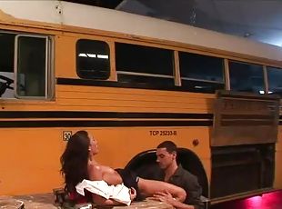 Horny Bus Driver Pounds A Student's Shaved Pussy