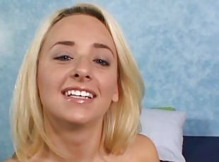 Dazzling blonde teen with hot ass giving massive python titjob in close up shoot