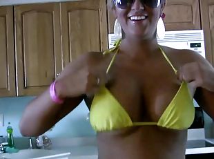 Cute pornstar enjoys a raging outdoors bikini party