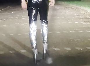 Young Sissy Latex Crossdresser at a truck stop 