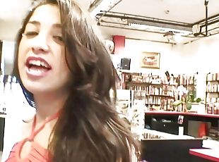 Shopping for sex toy made Latina teen horny to swallow his