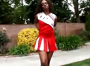 Ebony cheerleader gets her teen pussy drilled hard