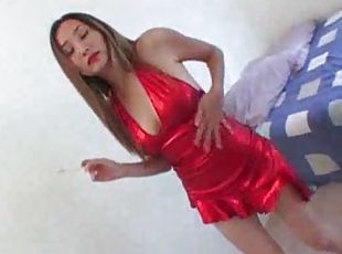 Big Asian tits look great in shiny red outfit