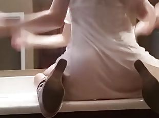 Hot girl with white dress masturbate in bath room