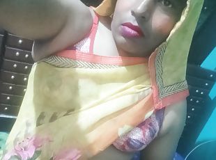 Hot Indian crossdresser sonusissy in yellow saree 