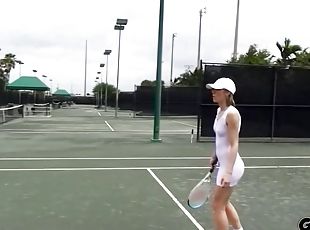 Delicate blonde fucks a dude after her tennis practice