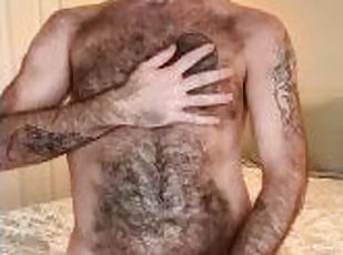 Horny hairy daddy stroking his furry cock before shooting a massive load teaser