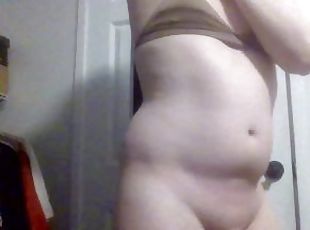 Incredibly awkward chubby trans girl dancing nude in bra only