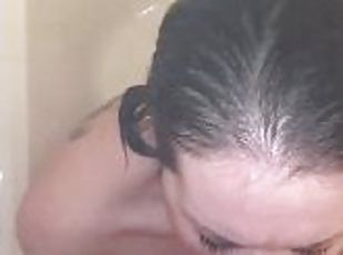 Sucking dick in the shower while I masturbate