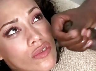 Black dick fucks a beauty and cums on her face