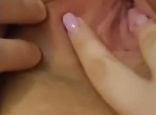 Freshly shaven pussy gets played with