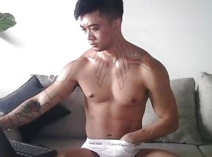 asian, homoseksual, merangsang-dengan-tangan, webcam, solo