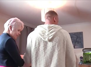 Mature short haired granny Lady Sextacy bounces on a hard cock