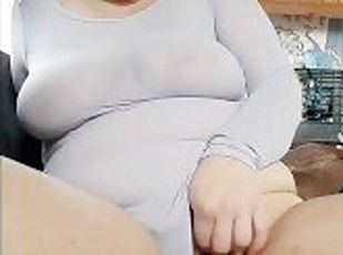 bbw in pretty lingerie romper showing you her hairy pussy