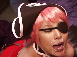 Facial cumshot for a pretty pirate with a sexy set of perky tits