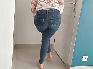 traseiros, mijando, amador, mulher-madura, francês, fetiche, sozinho, jeans