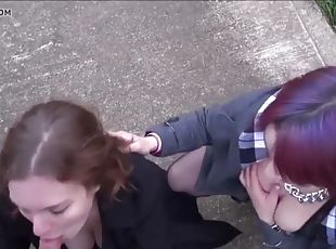 Two german street whore get fucked and creampie outdoor
