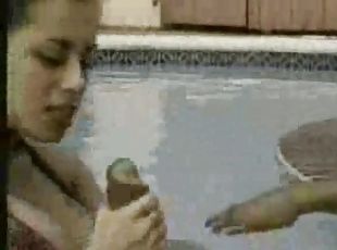 Latin hispanic mexican girl gets anal in the pool