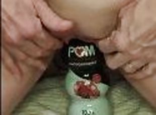 MILF stretches her pussy on a pom bottle. Extreme pussy insertion and bottle masterbation