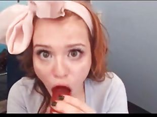 Hot redhead sucks dildo on webcam