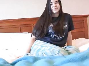 Joyful Nadine masturbates before cleaning her room