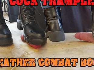 Crushing his Cock in Combat Boots Black Leather - CBT Bootjob with TamyStarly - Ballbusting, Femdom